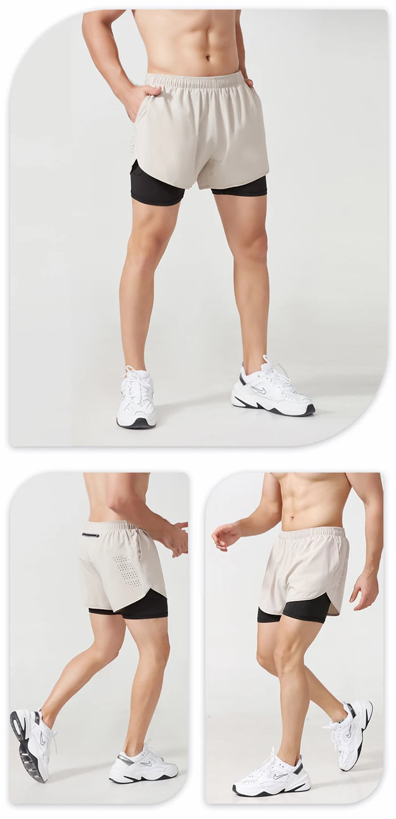 Men's Running Shorts Quick-drying Fitness Black Double Layer Shorts Men Sport Workout Training Bodybuilding Short Pants