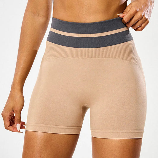 High Waist Color Block Yoga Pants for Women Non-Slip Workout Running Shorts Peach Booty Lift Spandex Nylon Solid Style