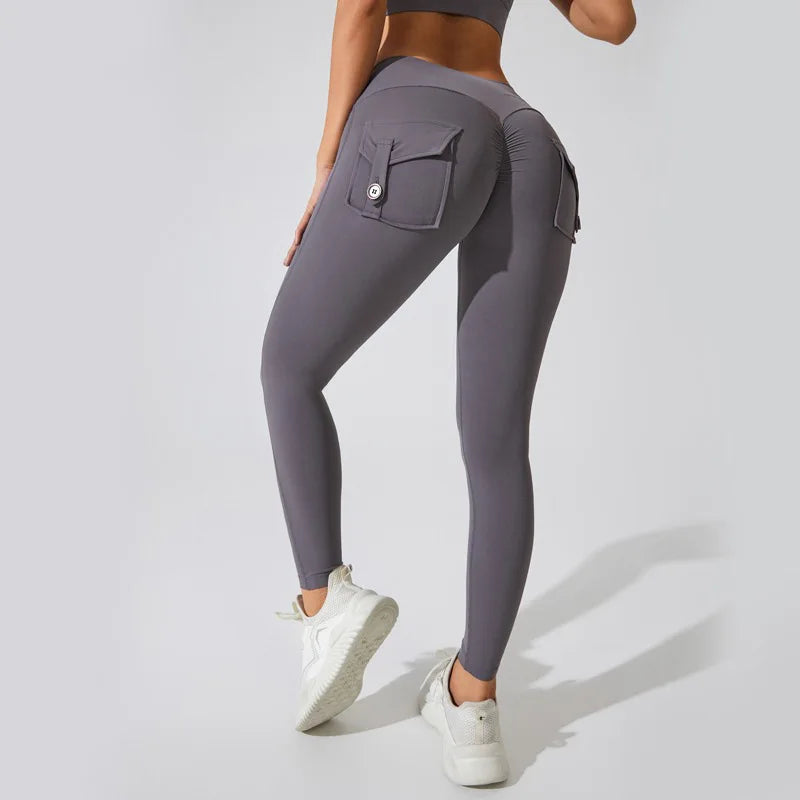 Scrunch Women Button Booty Pocket Sports Yoga Shorts Cycling Jogging Fitness High Waist Squat Proof Gym Active Leggings