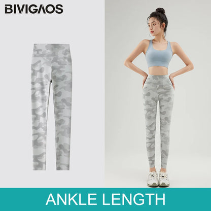 BIVIGAOS Summer Camouflage Green Sharkskin Biker Shorts Knee Length Short Leggings Women Casual Sports Cycling Shorts