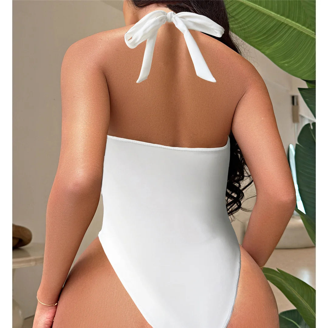 S - XL 7 Colors Lace Up High Neck Full Back Women Swimwear One Piece Swimsuit Female High Leg Cut Bather Bathing Suit Swim