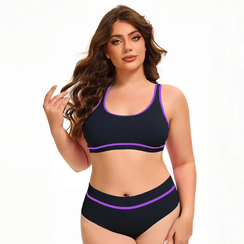 Plus Size Women Two Pieces Bikinis Sets Cut-Out Underwire Bikini Swimsuit with Beach Skirt Solid Swimwear Bathing Suit