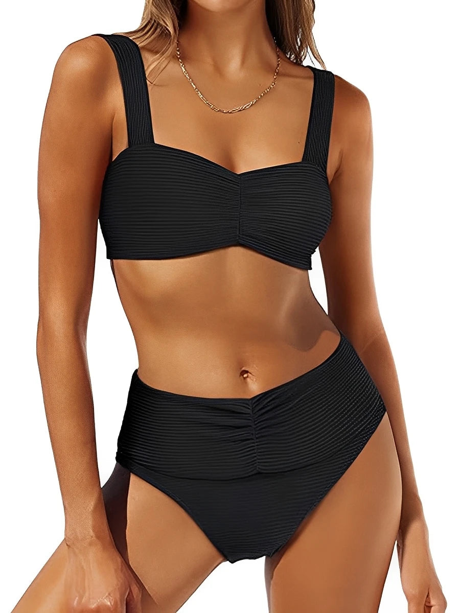 Strappy Bikinis Women High Waist Swimwear Solid Swimsuit Female Beachwear Summer Bathers Bathing Swimming Swim Suit XXL