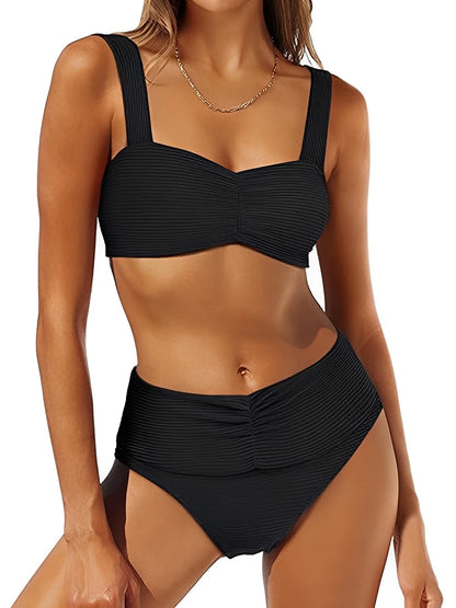 Strappy Bikinis Women High Waist Swimwear Solid Swimsuit Female Beachwear Summer Bathers Bathing Swimming Swim Suit XXL