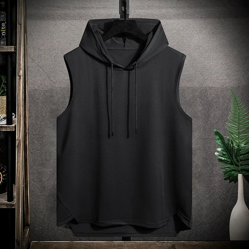 Short Sleeve Quick Dry Vest Men's Black Grey Tshirt GYM Tank Top Tees With Hoodies Fashion Clothes OverSize 4XL