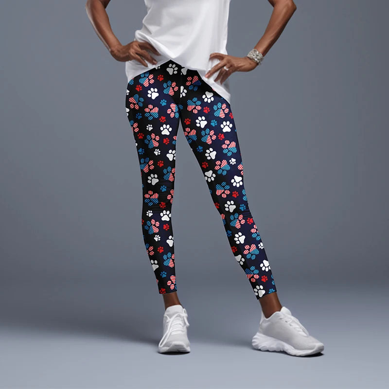 Women High Waist Elastic Pants Fashion High Waist 3D Print Fitness Yoga Gym Leggings
