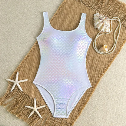 Mermaid Scales Print Bodysuit One Piece Swimsuit Women Swimwear Racing Sports Bathing Suit Woman Monokini Beach Wear
