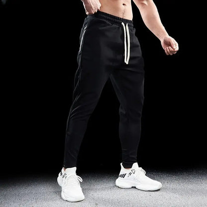 Autumn Winter Men Pure Cotton Motion Elastic Waist Bodybuilding Sweatpants Comfortable Breathable Zipper Elastic Slim Trousers