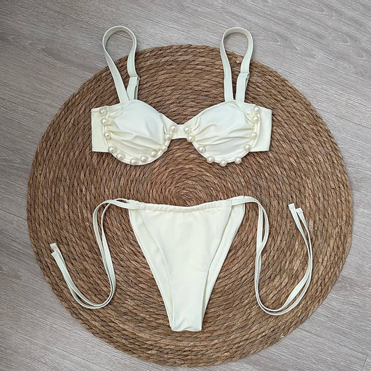 Micro Push Up Bikini Women Swimsuit Swimwear Thong Bikinis Set Brazilian Beachwear Pearl Bathing Suit Biquini Female