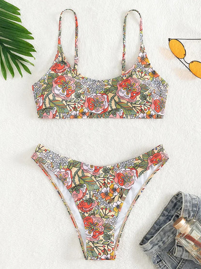 Floral Print Brazilian Bikini Women Swimwear Female Swimsuit Two-pieces Bikini Set Bather Bathing Suit Swim Summer Beach Wear