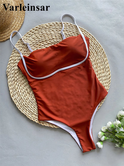 Splicing High Leg Cut One Piece Swimsuit Women Swimwear Female Monokini Padded Bather Bathing Suit Swim