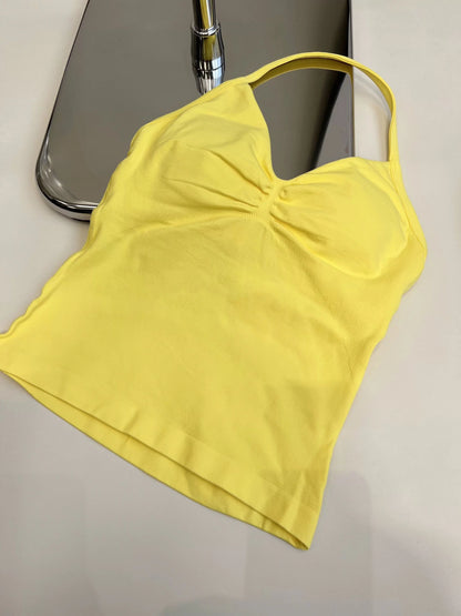 Longline Strappy Gym Top Custom Logo Backless Gym Clothes Women Scrunch Built-in Bra With Removable Cups Yoga Tank Tops
