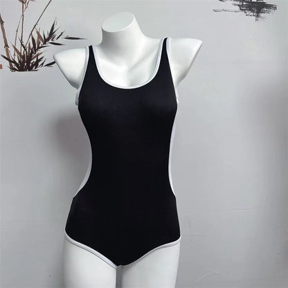 Long Sleeve Cover Up Splicing One Piece Swimsuit Women Swimwear Female Ribbed Backless Bather Bathing Suit Swim