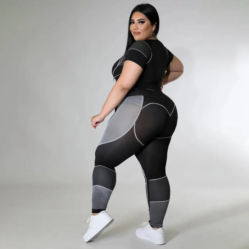 Plus Size Sets Women's Clothes Tracksuit Short Top and Pant Two Piece Sets Gym Joggers Sports Outfits High Elastic Yoga Set