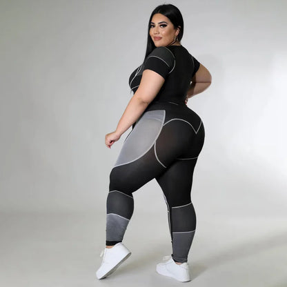 Plus Size Sets Women's Clothes Tracksuit Short Top and Pant Two Piece Sets Gym Joggers Sports Outfits High Elastic Yoga Set