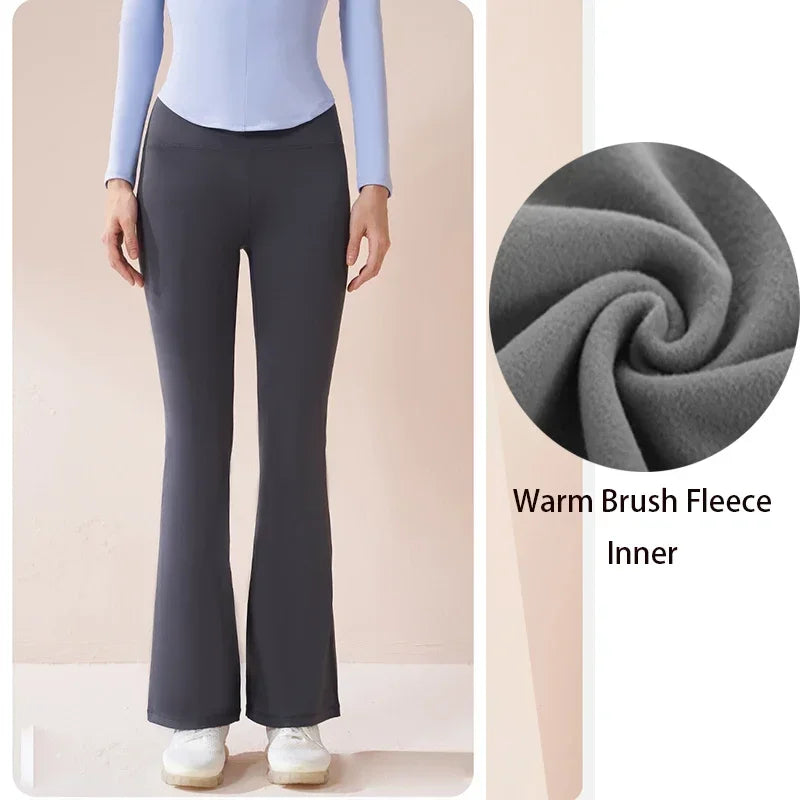 Aiithuug Winter Warm Flared Yoga Pants Women's Fleece Inner High Waist Tight Fit Leggings Workout Fitness Gym Pilates Leggings