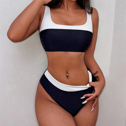 Splicing Mid Waist High Leg Cut Bikini Female Swimsuit Women Swimwear Two-pieces Bikini set Bather Bathing Suit Swim
