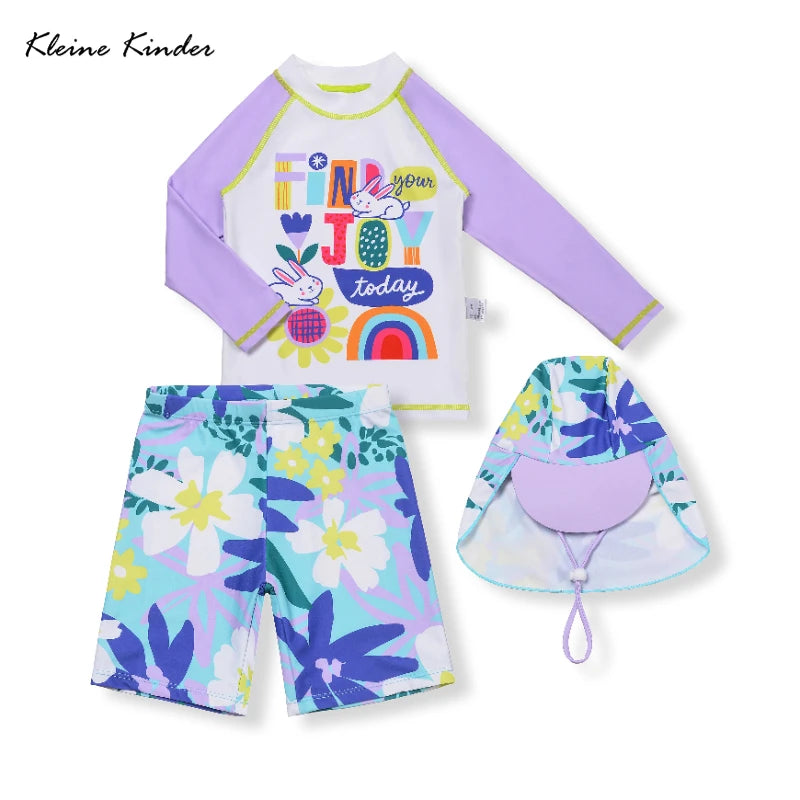 Girls' Long-Sleeve Rash Guard Set with Shorts & Cap