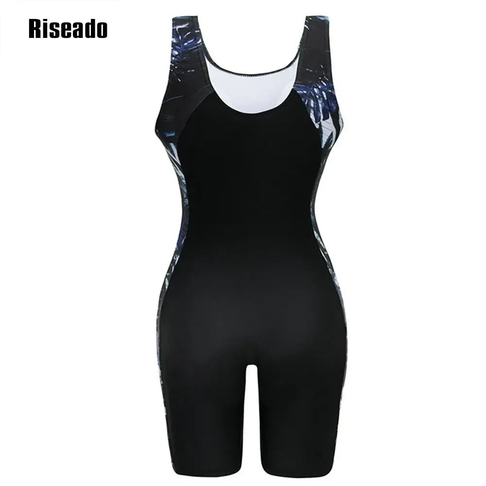 Athletic One Piece Swimsuits for Women with Boyleg & Knee Length Swimwear U back Bathing Suits Big Size