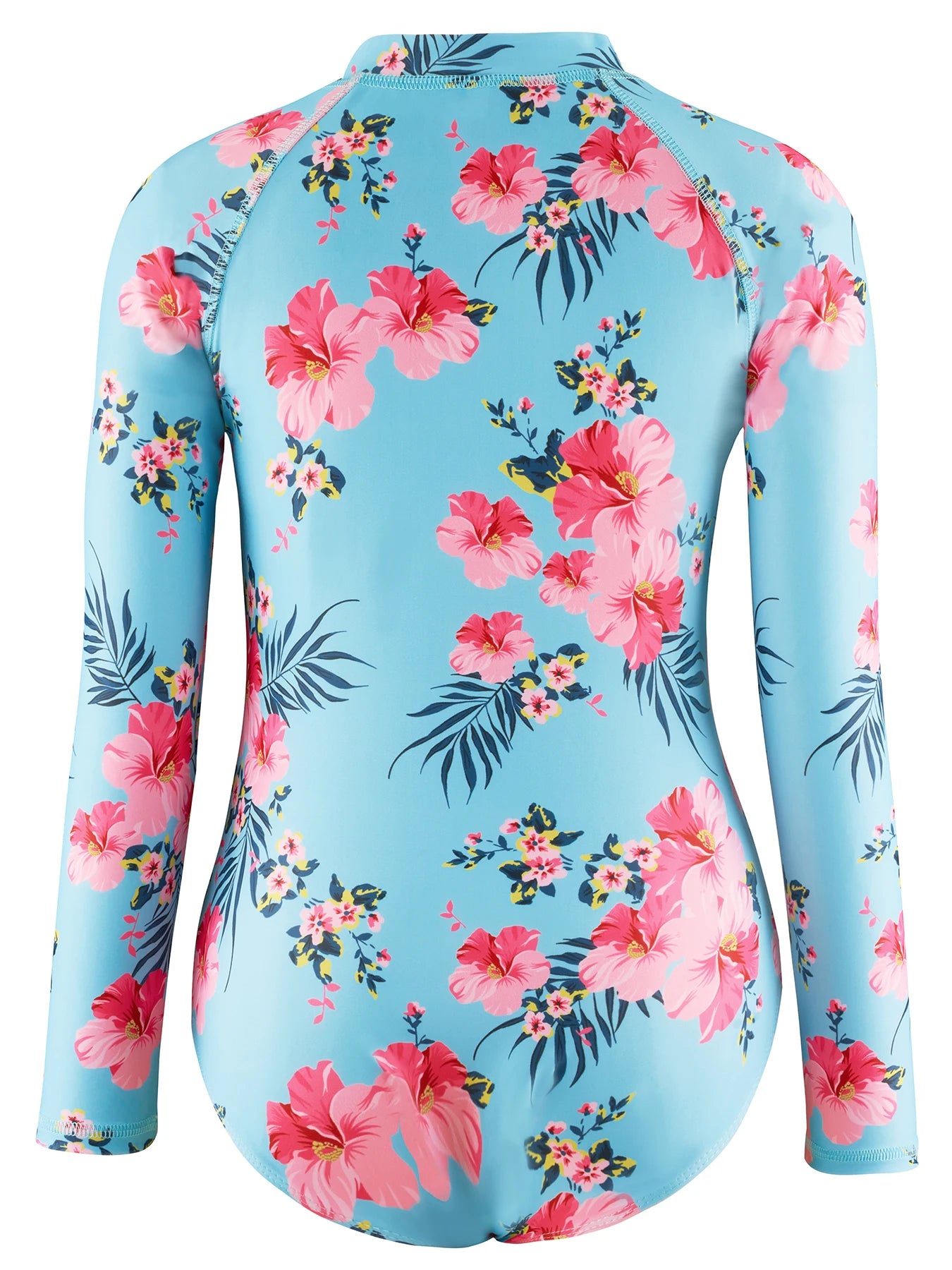 Girls Swimsuit One-Piece Long Sleeve Pink Floral Print Swimwear Beach Style Kids Tween Swim Rash Guard Summer