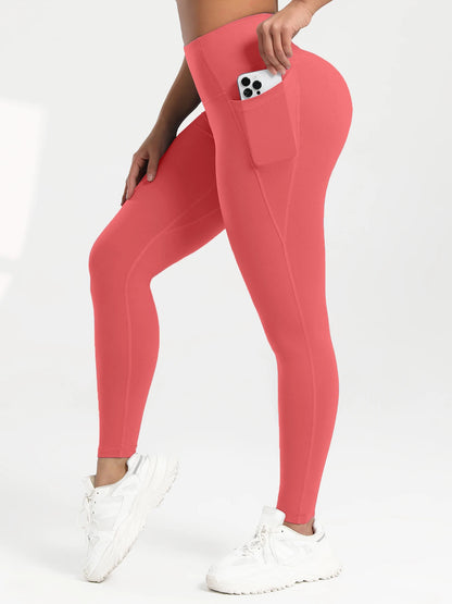 Women Solid Color High Waist Leggings with Pockets ,All-Season Casual Sports Running, Workout, and Fitness Yoga Pants