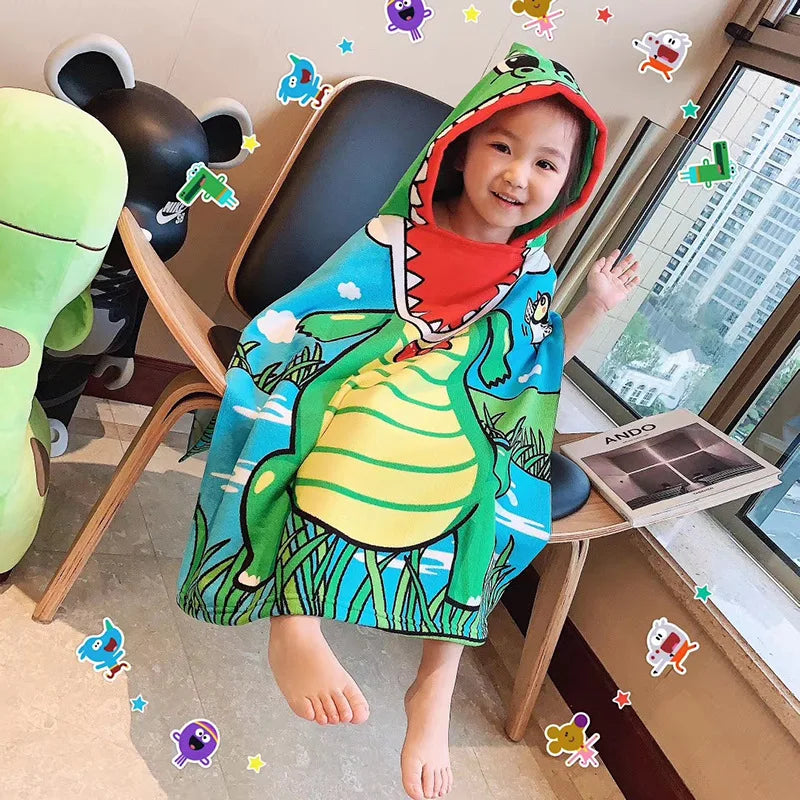 60X120cm Cartoon Kids Hooded Bath Beach Poncho Towels Shark Cute Bathrobe Toddler Boys Girls Cloak Child Bathing Stuff Quick Dry