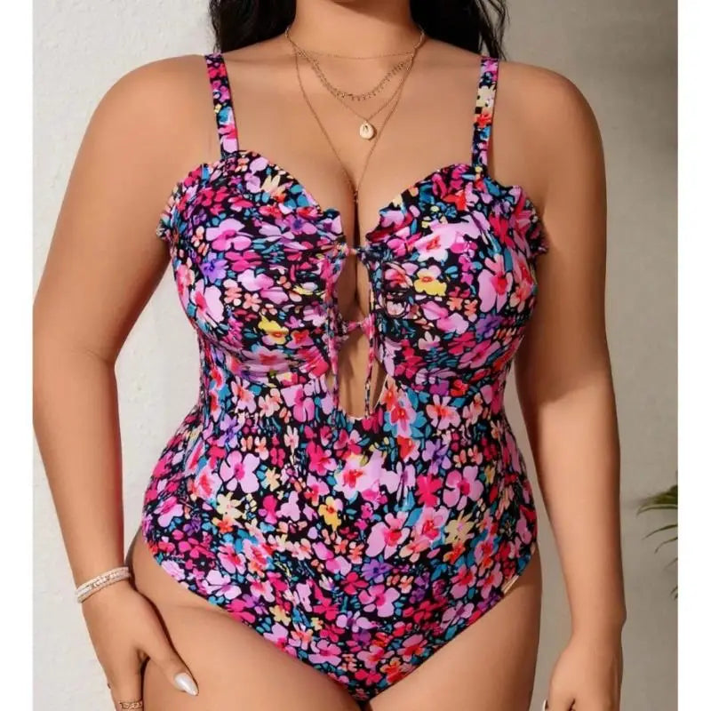 Plus Size One Piece Swimsuit for Women Tummy Control Push Up Printed Bathing Suit