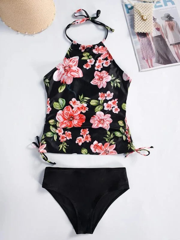 Women's Sporty Floral Two-Piece Tankini Set With Brief
