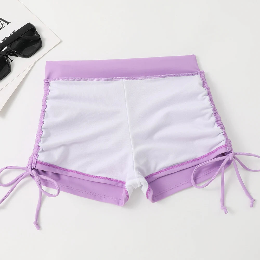 Drawstring Front Shorts Bikinis High Waist Swimsuit Women Swimwear Female Bathers Bathing Swimming Swim Suit Beachwear