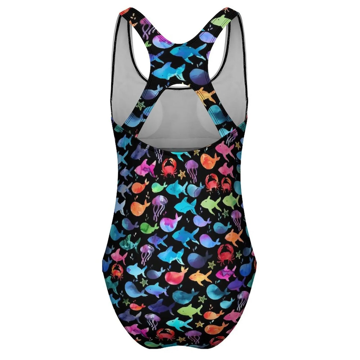 Rainbow Sea Fish Swimsuit Cute Animal Print One-Piece Swimwear Push Up Bodysuit Kawaii Holiday Rave Bathing Suit