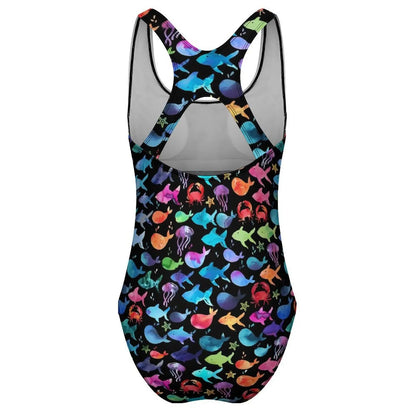 Rainbow Sea Fish Swimsuit Cute Animal Print One-Piece Swimwear Push Up Bodysuit Kawaii Holiday Rave Bathing Suit