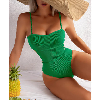 S - XL 11 Colors Ribbed Cut Out One Piece Swimsuit Women Swimwear Female High Leg Cut Padded Bather Bathing Suit Swim Lady