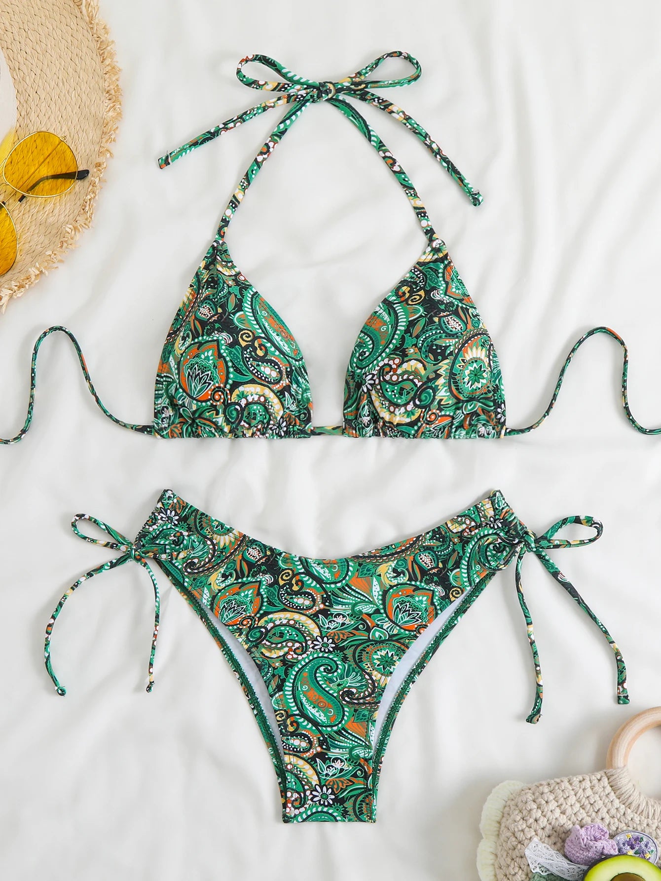 Halter Triangle Bikinis Printed Swimsuit Women String Swimwear Female Bathers Swimming Bathing Swimming Swim Suit