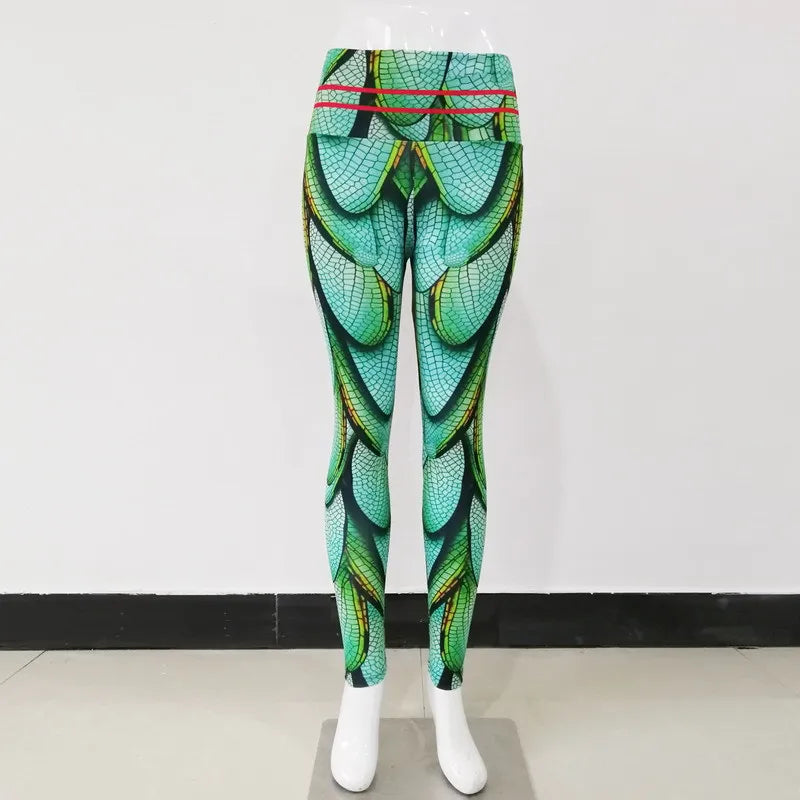 NADANBAO Sporting Leggings Women Green Wings Print Pants Multi Designs