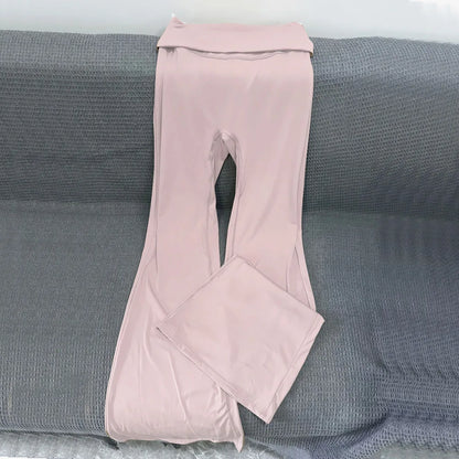 Women Folden Waist Yoga Pant Bell-bottoms Tights Gym Leggings Sport Wide Leg Fitness Leggings Workout Running Active Wear