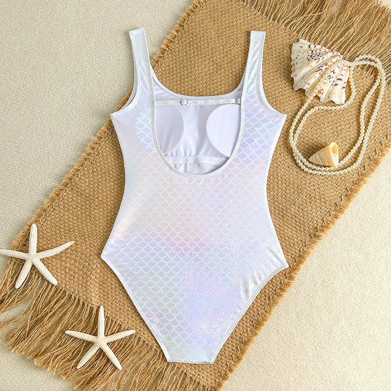 Mermaid Scales Print Bodysuit One Piece Swimsuit Women Swimwear Racing Sports Bathing Suit Woman Monokini Beach Wear