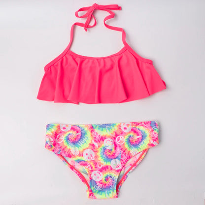 7-14Year Rainbow Print Child Bikini Set 2024 Girls Swimsuit Swimwear For Kids Summer Brazilian Teen Baby Swimming Suit Set 2