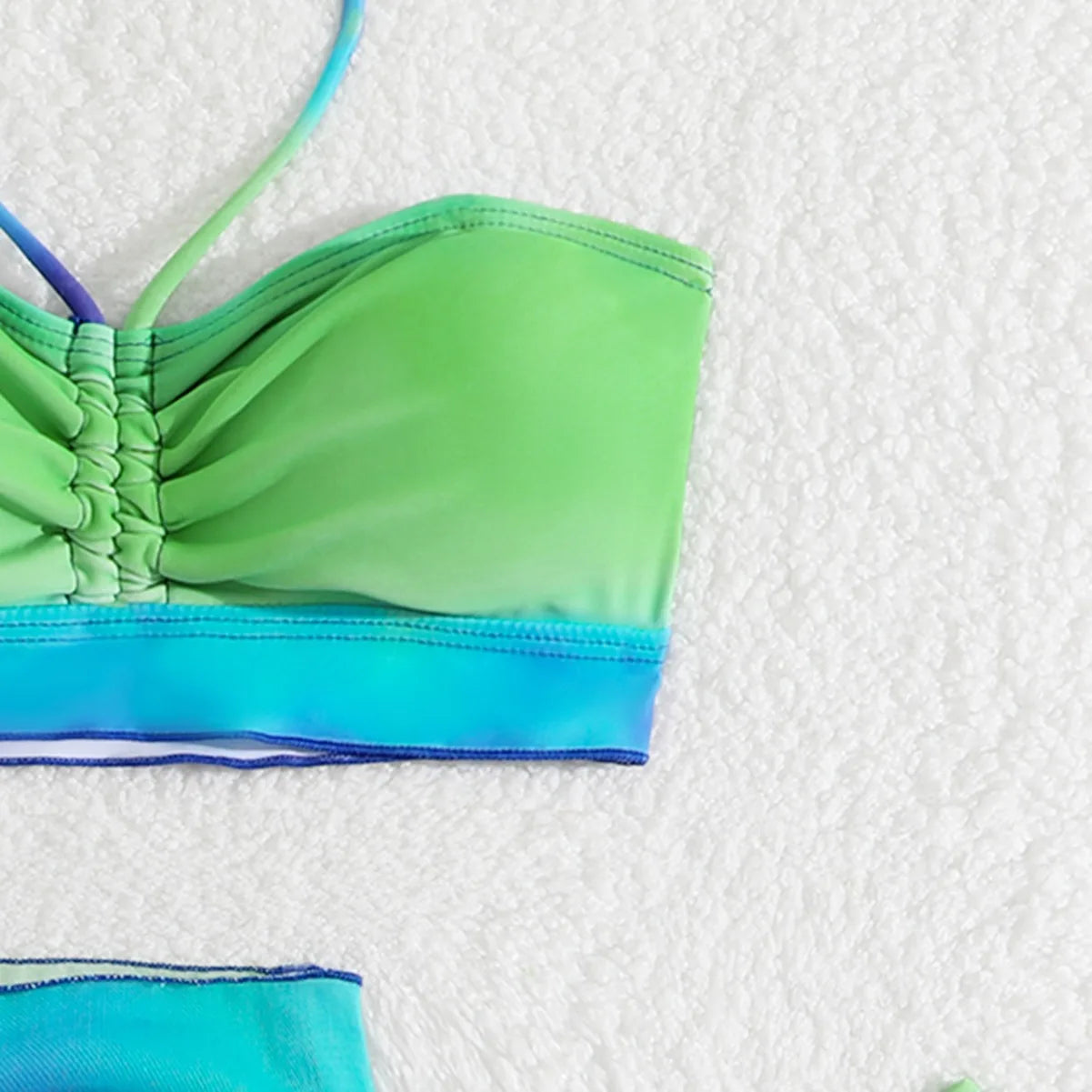 Girls 3 piece Green Bikini Sets with Skirts Mesh Cover Ups Drawstring Kids Swimsuit 7-12 Years Children's Swimwear Bathing Suit