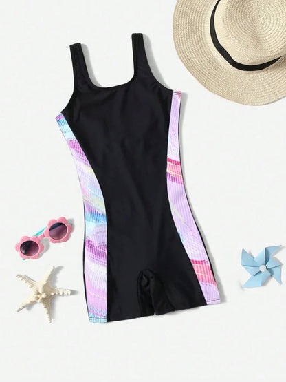 One Piece Swimsuit Girls Kids Striped Sling Children Swimwear Summer Backless Bodysuit Beach Wear Bathing Suit Swimming