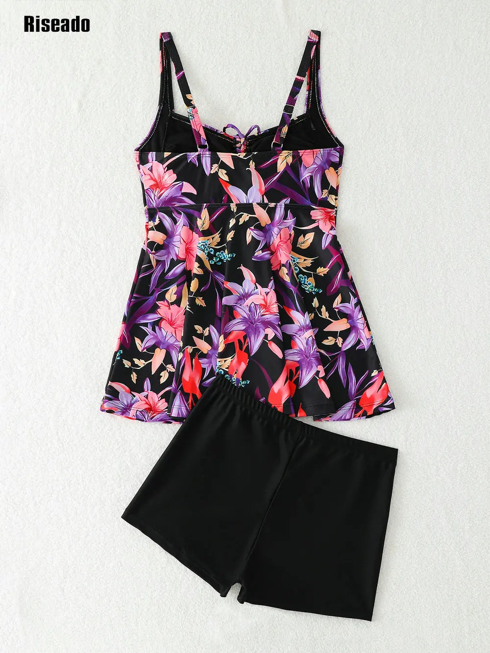 Women's Swimsuit Tankini Set Tummy Control Two Piece Bathing Suits with Sporty Swim Shorts Large Size