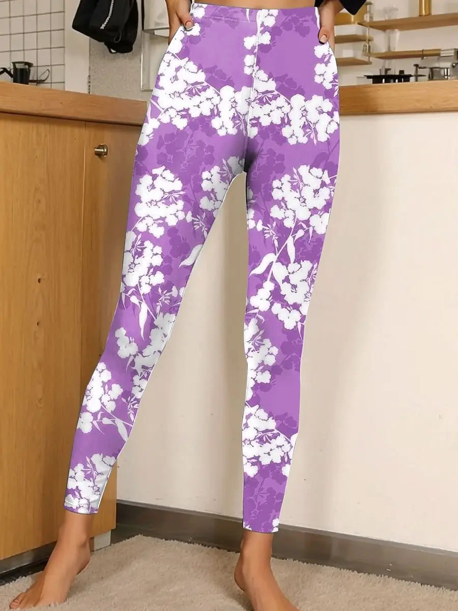 Women's Leggings Floral Graphic Pants Trousers Polyester Spandex Stretch Elastic Waist ,Control Fall Winter Streetwear