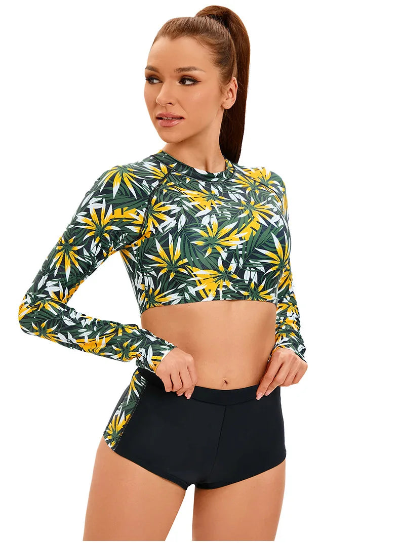 Womems Swimsuits Long Sleeve Two Piece Rash Guard UV Protection Crop Top Bathing Suits for Teen Girls