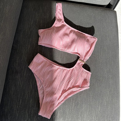 Asymmetric Cut Out Wrinkled One Piece Swimsuit Women Swimwear Female One Shoulder Padded Bather Bathing Suit Swim Lady
