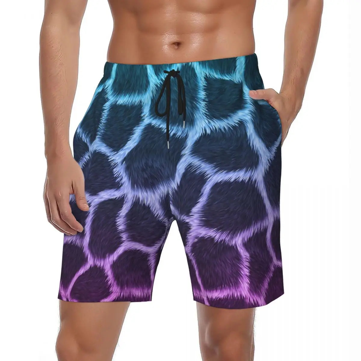 Rainbow Giraffe Board Shorts Summer Animal Print Board Short Pants Men Printed Running Surf Breathable Swim Trunks