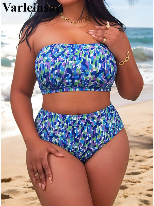 0XL-4XL Printed Bikini Large Size Swimwear Plus Size Women Swimsuit Female Two-pieces Bikini set Bather Bathing Suit Swim