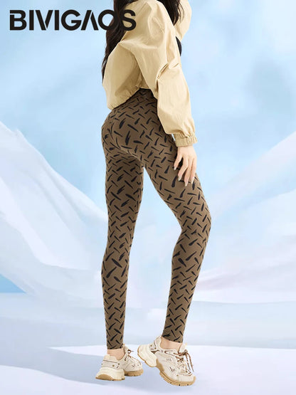 BIVIGAOS Spring Autumn Starry Sky Printed Sharkskin Leggings Women High Waist Elastic Tight Fitting Running Yoga Fitness Legging