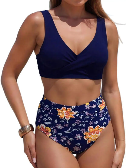 Strappy Print Bikini Women High Waist Triangle Swimwear Female Swimsuit Bathers Bathing Swimming Suit Padded Beachwear