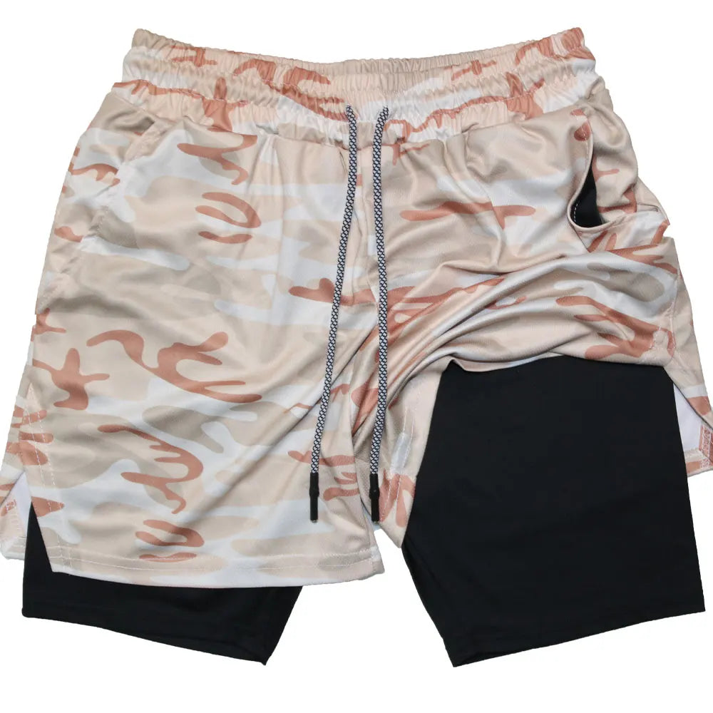 Men's Compression Shorts 2-in-1 Double Layer Beach Shorts Gym Fitness Running Quick Dry Short Pants Summer Print Sportswear