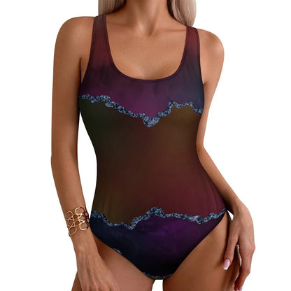 Neon Ombre Swimsuit Orange and Pink One-Piece Swimwear Push Up Bodysuit Sweet Surfing Bathing Suits