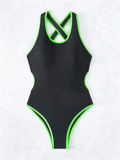 Cross Back Swimwear Women One Piece Solid Stitch Swimsuit Lady Bathers Bathing Swimming Suit Bodysuit Beachwear Summer